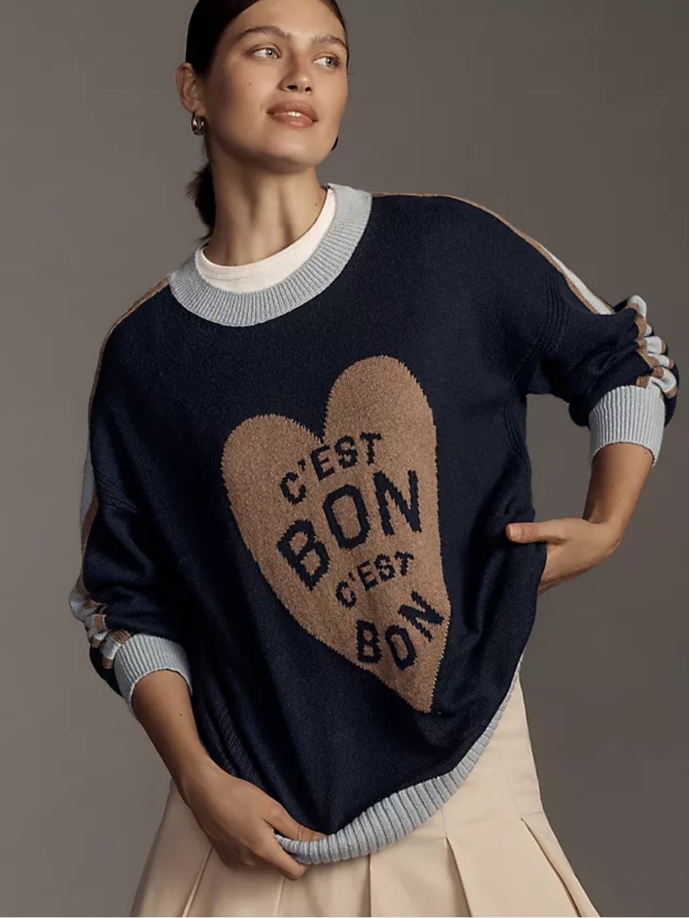 Anthropologie Maeve C'est Bon Graphic Intarsia Tunic Jumper Blue Motif Small
